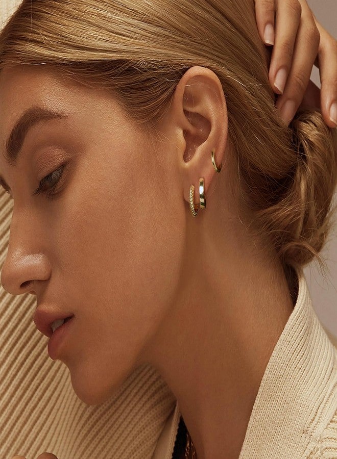 FEYIR 18 Pairs Hoop Stud Earrings Set for Women Flat Back Stud Dainty Chunky Hoop Earring Hypoallergenic Stackable Earrings Sets for Multiple Piercing - Image 2